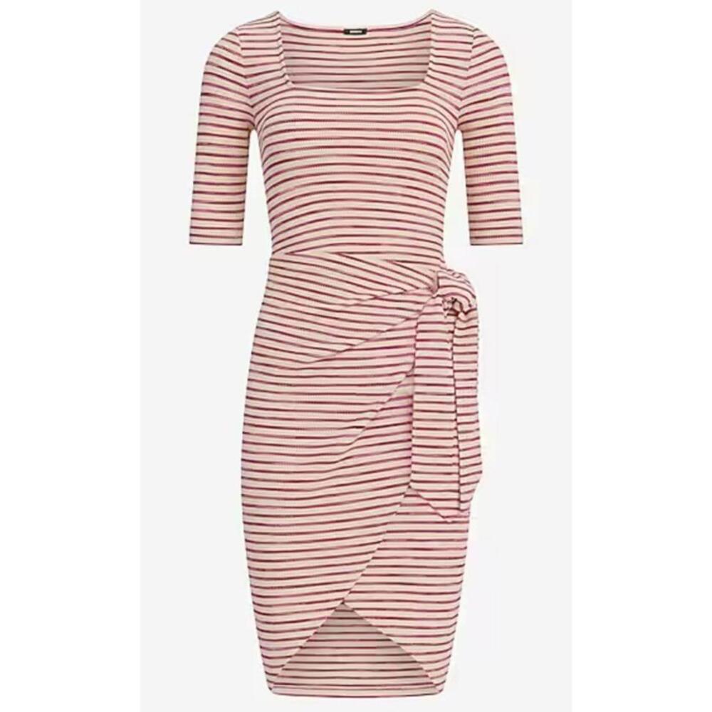 Express Textured Waffle Striped Scoop Neck Wrap Dress Size Large New - Picture 1 of 11